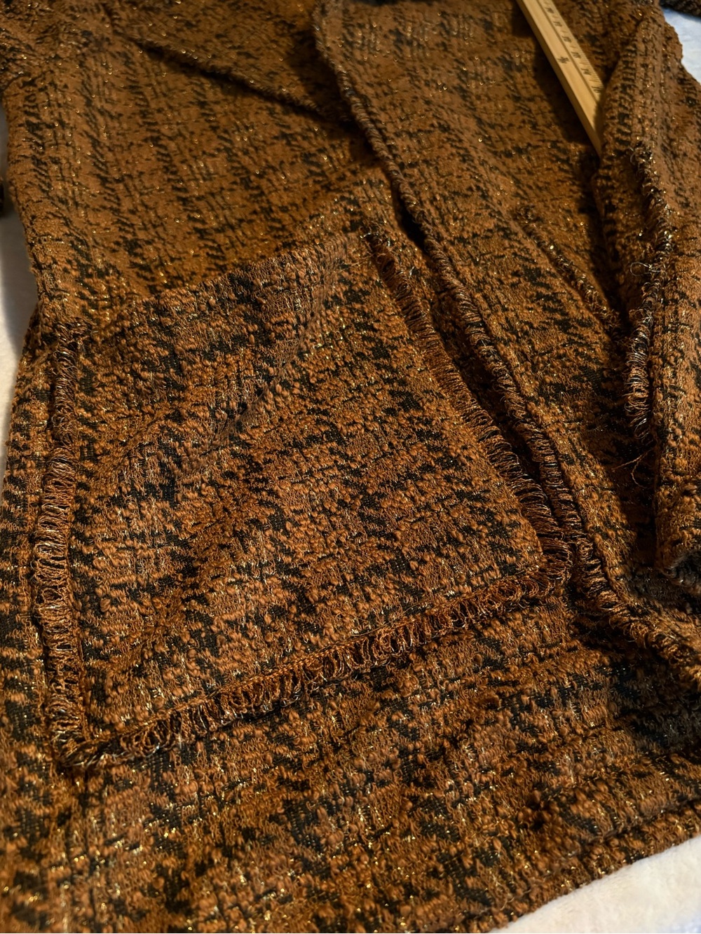 Ruby Rd. Open-Front Tweed Bouclé Jacket Rust Brown & Black Gold Thread MP - Picture 10 of 10